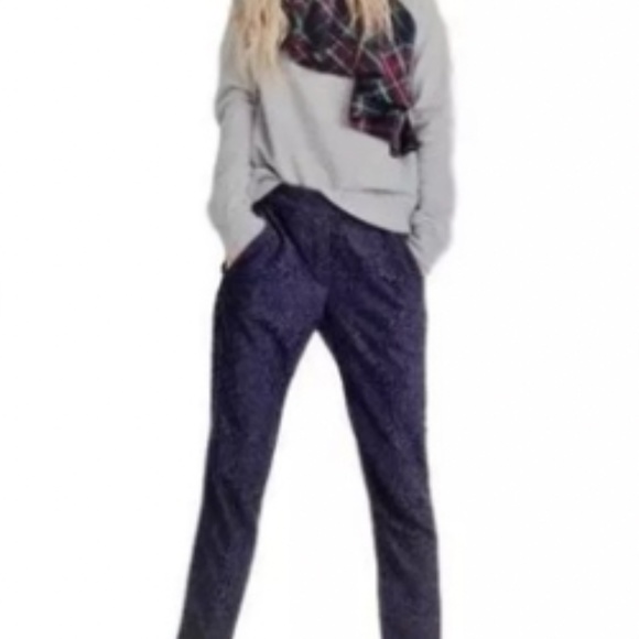 J Crew Lined Lace Ankle Pants Size 14 Tall  Navy Blue - Picture 3 of 3